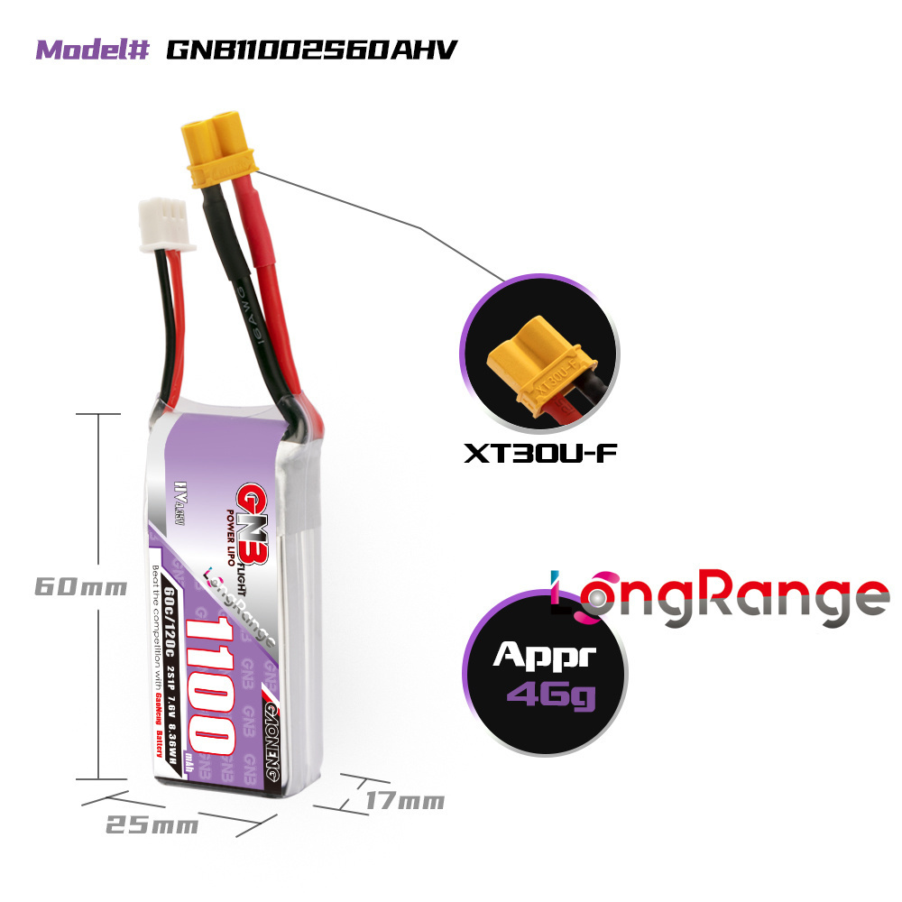 GNB 1100mAh 2S 3S 4S 6S 60C/12 - огляд і ціна Drone Racing Battery