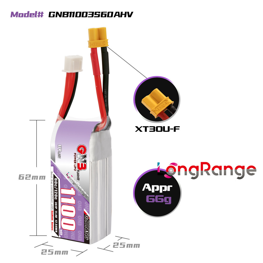GNB 1100mAh 2S 3S 4S 6S 60C/12 - огляд і ціна Drone Racing Battery