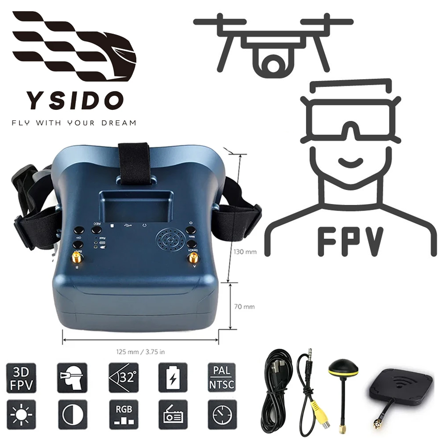 FPV Goggles 008D 5.8G 40CH 4.3 - огляд і ціна Drone Racing Goggles